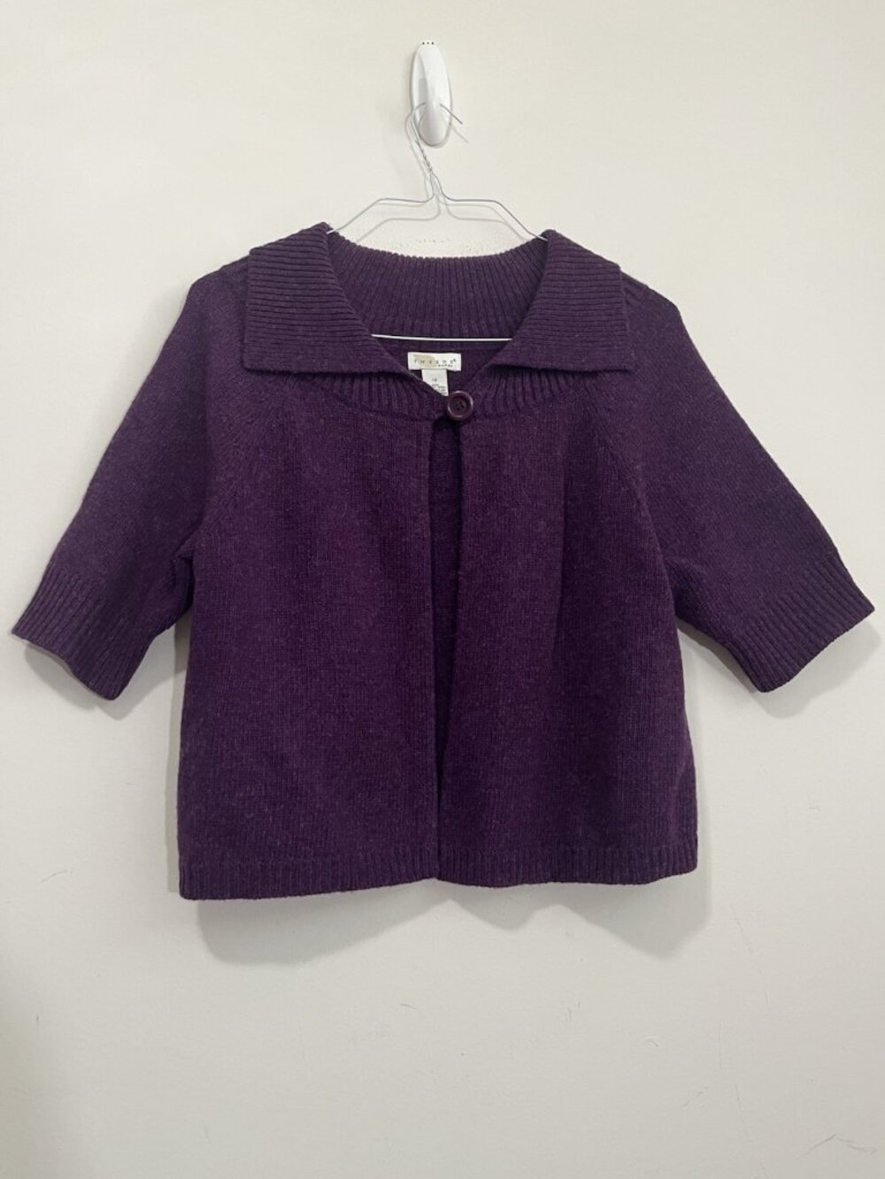 Tweeds Lambswool Blend Sweater Women's 1X Purple Knit Single Button Collared Y2K